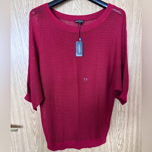 Express Tops - Express Cranberry Red Rayon Net Knit Dolman 3/4 Sleeve Blouse Women’s S